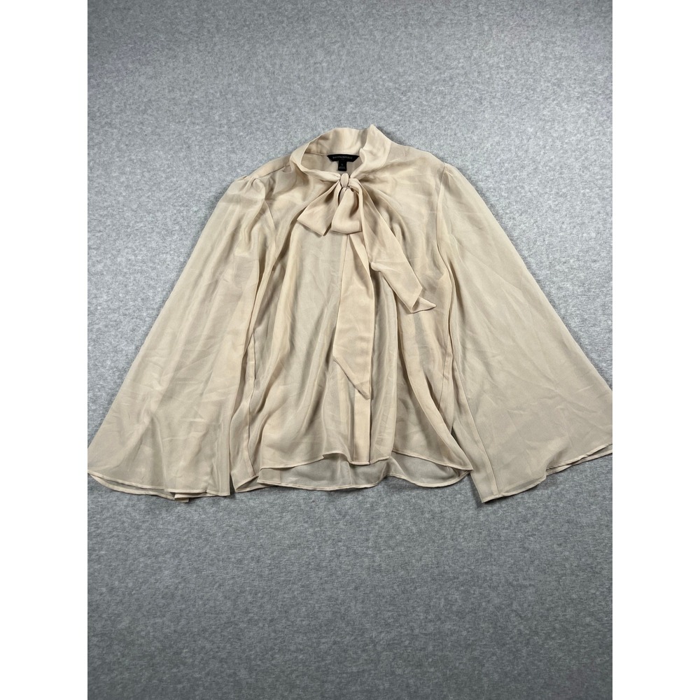 Banana Republic Blouse Womens S Tan Bow Tie Sheer Ren Faire Pirate Edwardian